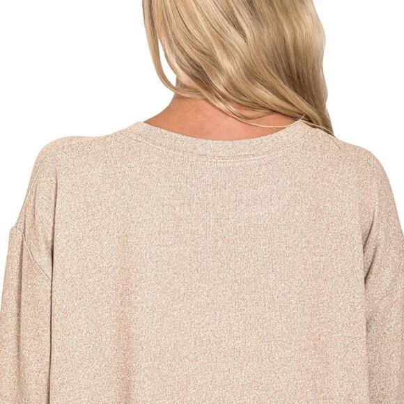 Zenana Soft Melange Long Sleeve Tee and Shorts Set - Picture 5 of 7